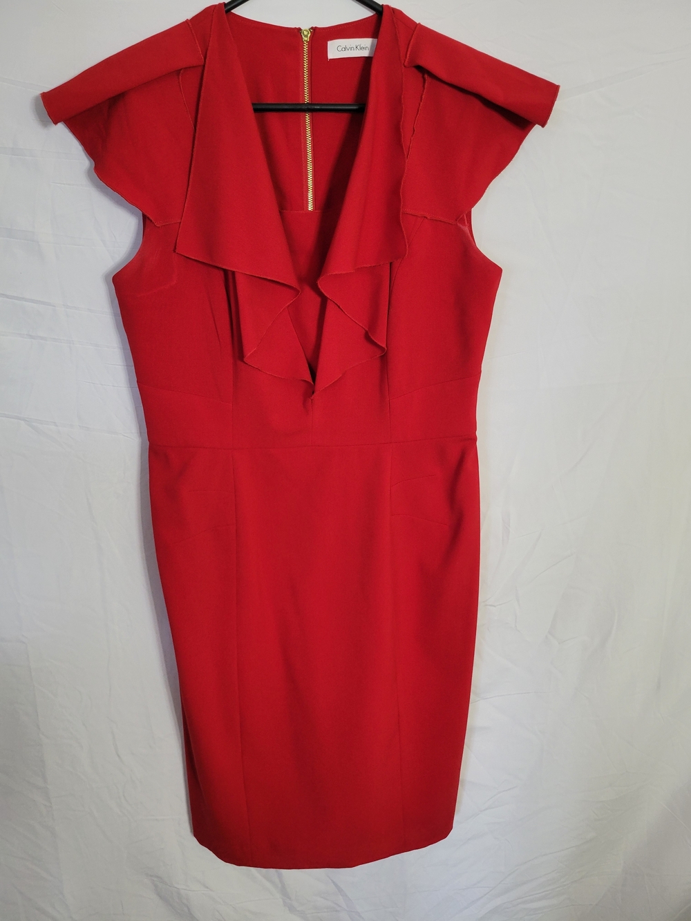 Calvin Klein Red Ruffle Sheath Dress